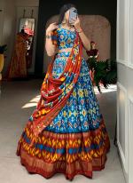 Tussar Silk Firozi Festival Wear Patola Print Readymade Lehenga Choli